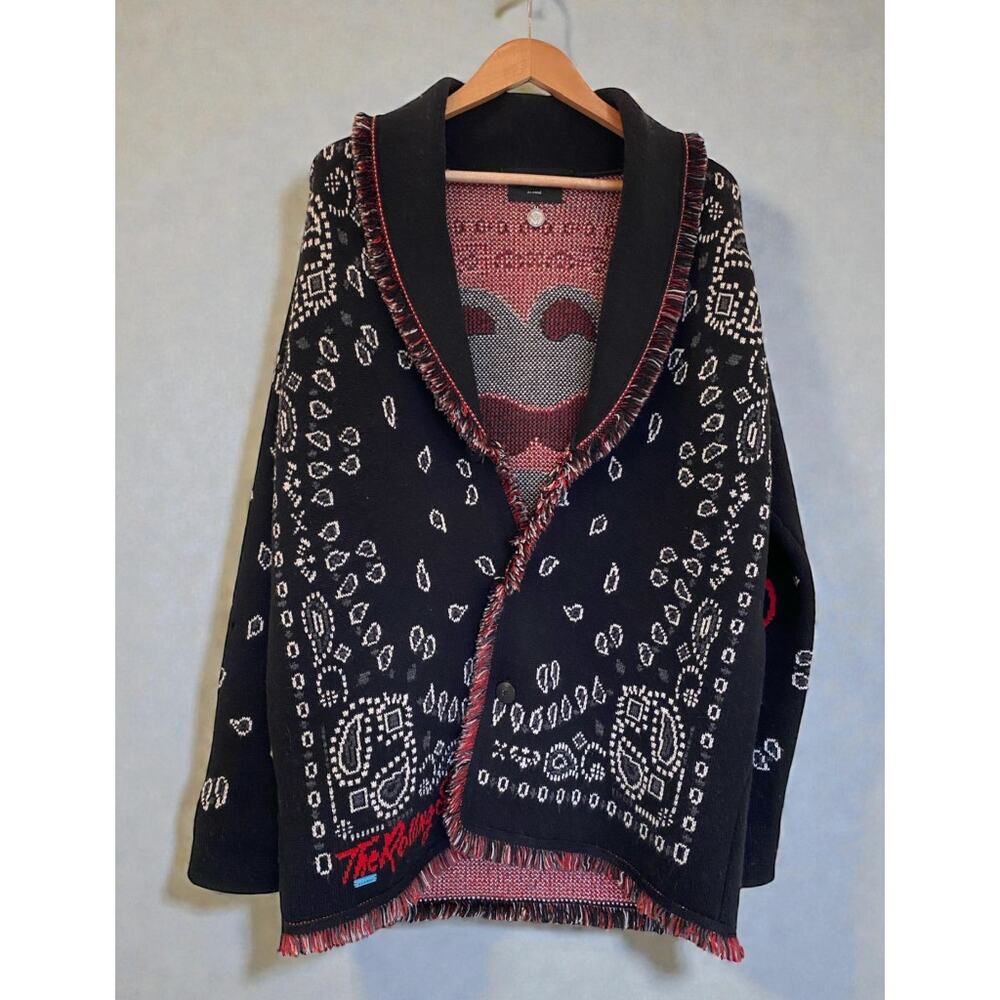 ALANUI rolling stones rock wool italy jacquard bandana cardigan fringe med auth